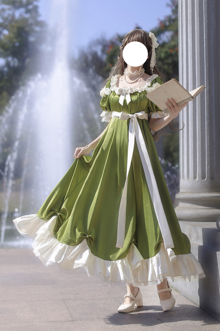 Gothic Lolita Dress - Square Collar Ruffle Bowknot, Green, Square Collar, Sweet Style - additional product view 10