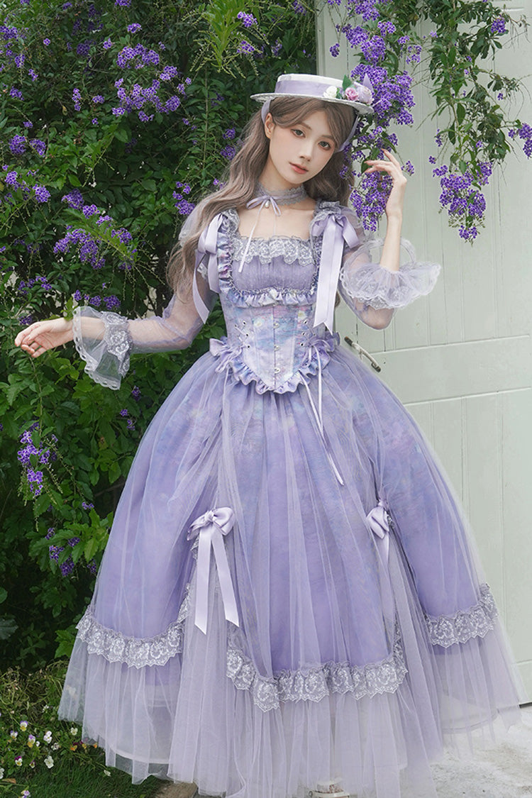 Gothic Lolita Dress - Square Collar Ruffle Bowknot, Purple, Square Collar, Ruffled - additional product view 2