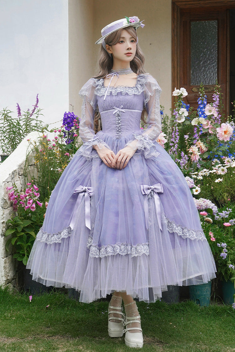 Gothic Lolita Dress - Square Collar Ruffle Bowknot, Purple, Square Collar, Ruffled - additional product view 3