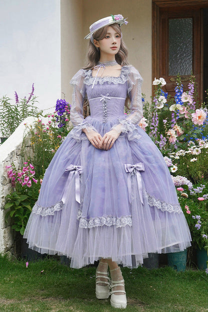 Gothic Lolita Dress - Square Collar Ruffle Bowknot, Purple, Square Collar, Ruffled - additional product view 3