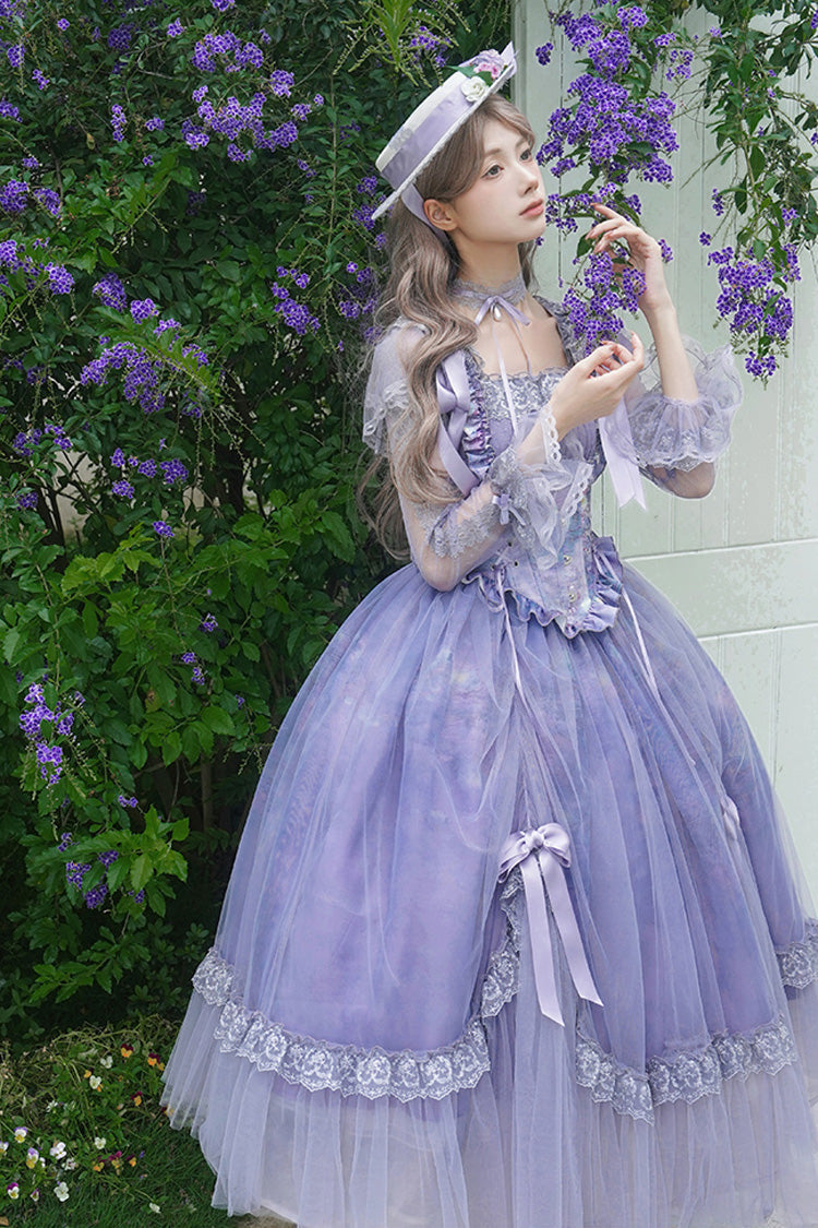 Gothic Lolita Dress - Square Collar Ruffle Bowknot, Purple, Square Collar, Ruffled - additional product view 4