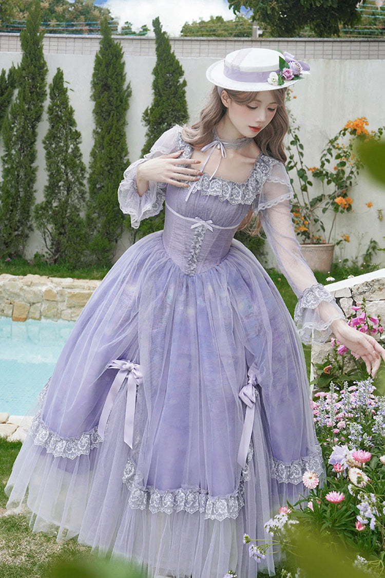 Gothic Lolita Dress - Square Collar Ruffle Bowknot, Purple, Square Collar, Ruffled - additional product view 5