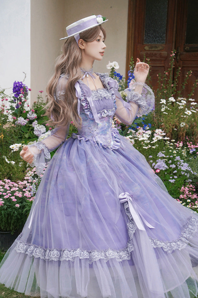 Gothic Lolita Dress - Square Collar Ruffle Bowknot, Purple, Square Collar, Ruffled - additional product view 6