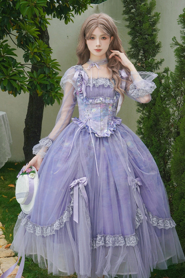 Gothic Lolita Dress - Square Collar Ruffle Bowknot, Purple, Square Collar, Ruffled - additional product view 7