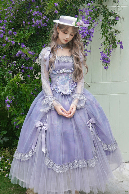 Gothic Lolita Dress - Square Collar Ruffle Bowknot, Purple, Square Collar, Ruffled - additional product view 8