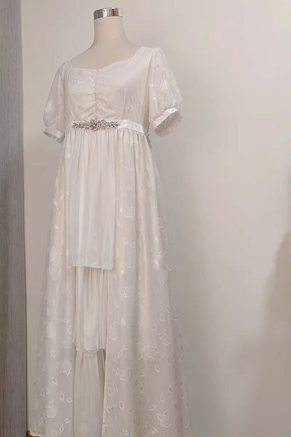 Gothic Lolita Dress - Square Collar Subtle Rose, White, Square Collar, Bow Detail, Printed - additional product view 4