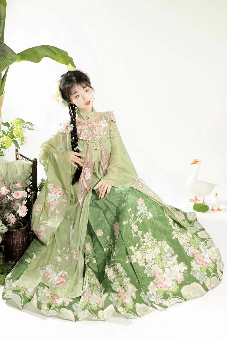 Gothic Lolita Dress - Stand Collar Ming-style, Green, Stand Collar, Chinese-Inspired Style - additional product view 2