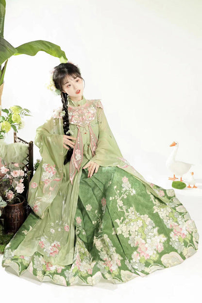 Gothic Lolita Dress - Stand Collar Ming-style, Green, Stand Collar, Chinese-Inspired Style - additional product view 2