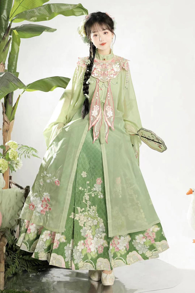 Gothic Lolita Dress - Stand Collar Ming-style, Green, Stand Collar, Chinese-Inspired Style - additional product view 3