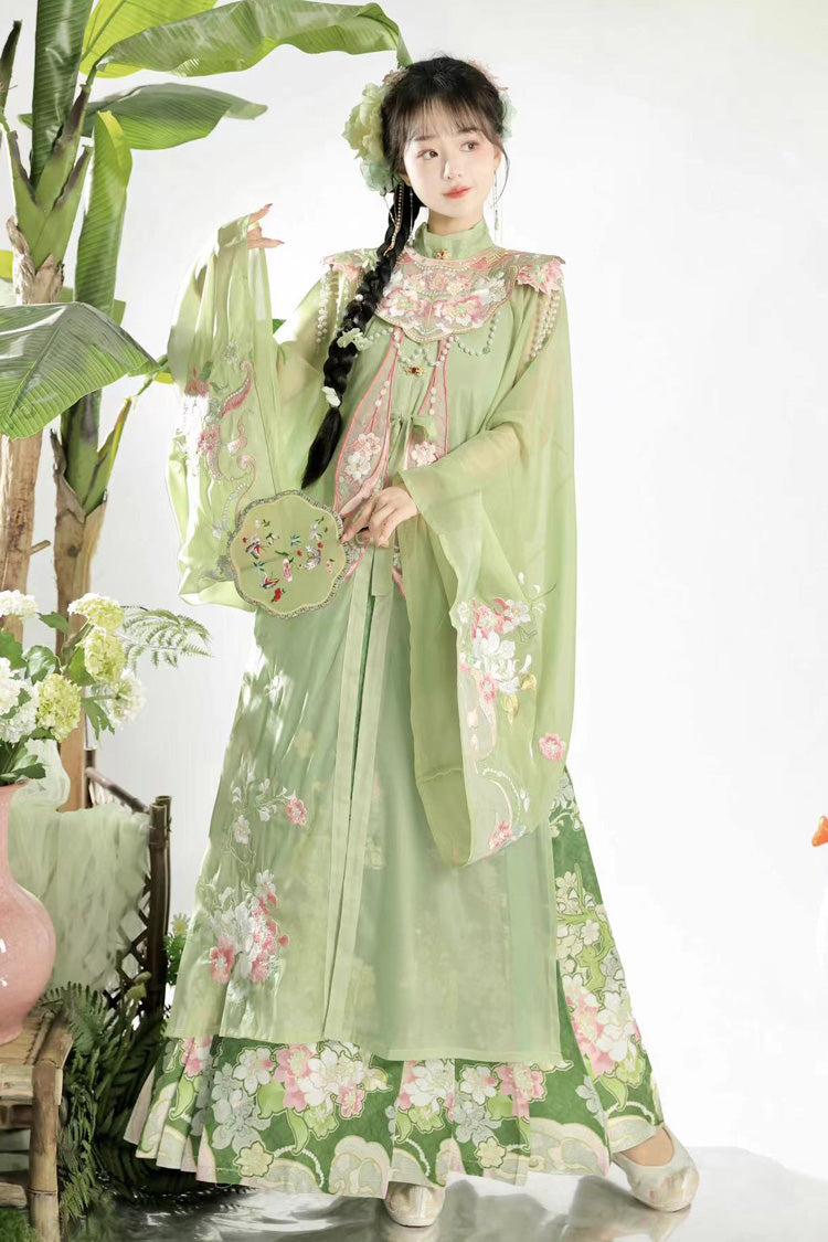 Gothic Lolita Dress - Stand Collar Ming-style, Green, Stand Collar, Chinese-Inspired Style - additional product view 4