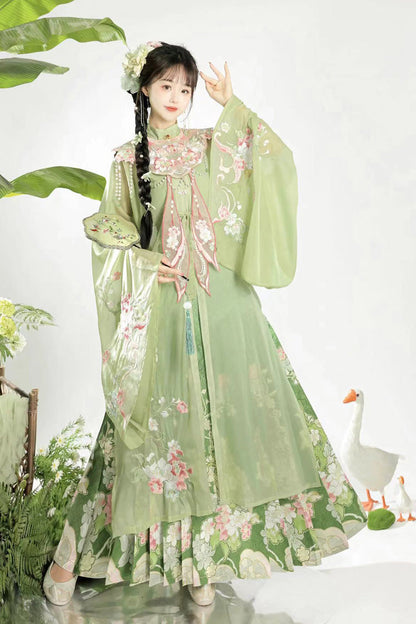 Gothic Lolita Dress - Stand Collar Ming-style, Green, Stand Collar, Chinese-Inspired Style - main product image