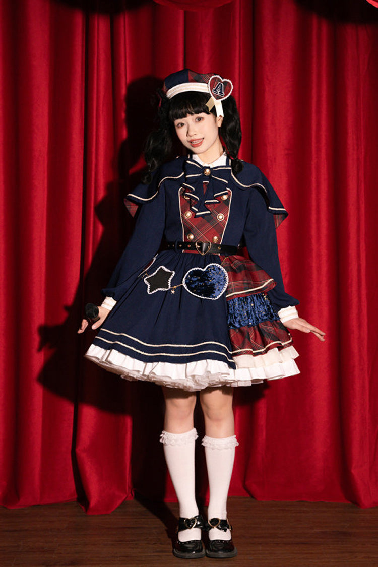 Gothic Lolita Dress - Starlight Academy Style, 2 Colors, Plaid, Long Sleeves, Sweet Style - additional product view 2