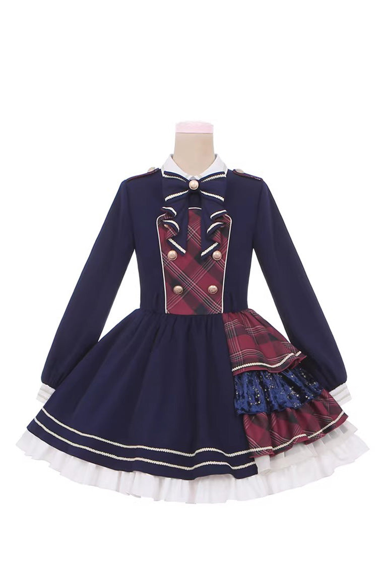 Gothic Lolita Dress - Starlight Academy Style, 2 Colors, Plaid, Long Sleeves, Sweet Style - additional product view 3