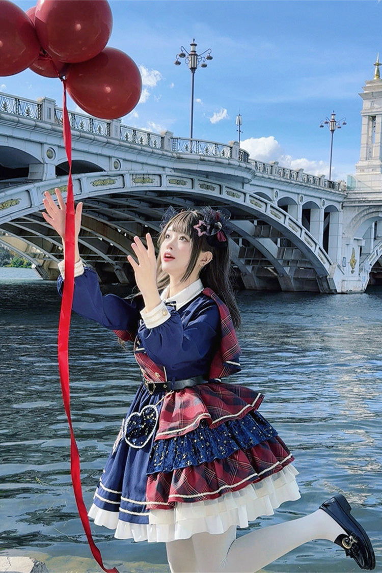 Gothic Lolita Dress - Starlight Academy Style, 2 Colors, Plaid, Long Sleeves, Sweet Style - additional product view 4