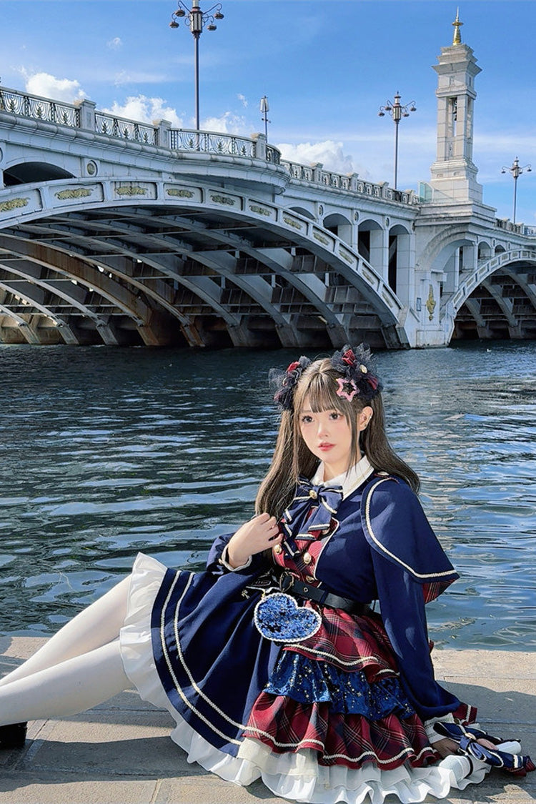 Gothic Lolita Dress - Starlight Academy Style, 2 Colors, Plaid, Long Sleeves, Sweet Style - additional product view 6
