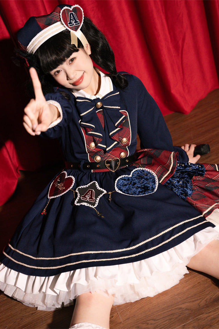 Gothic Lolita Dress - Starlight Academy Style, 2 Colors, Plaid, Long Sleeves, Sweet Style - additional product view 12