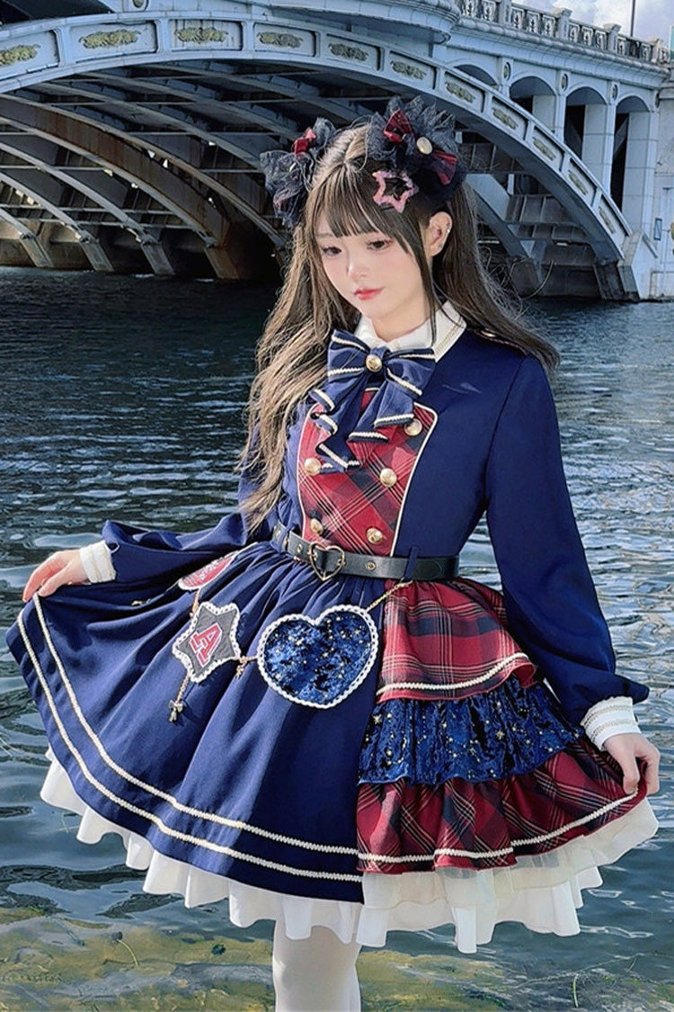 Gothic Lolita Dress - Starlight Academy Style, 2 Colors, Plaid, Long Sleeves, Sweet Style - main product image