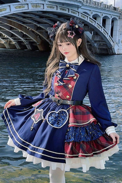 Gothic Lolita Dress - Starlight Academy Style, 2 Colors, Plaid, Long Sleeves, Sweet Style - main product image