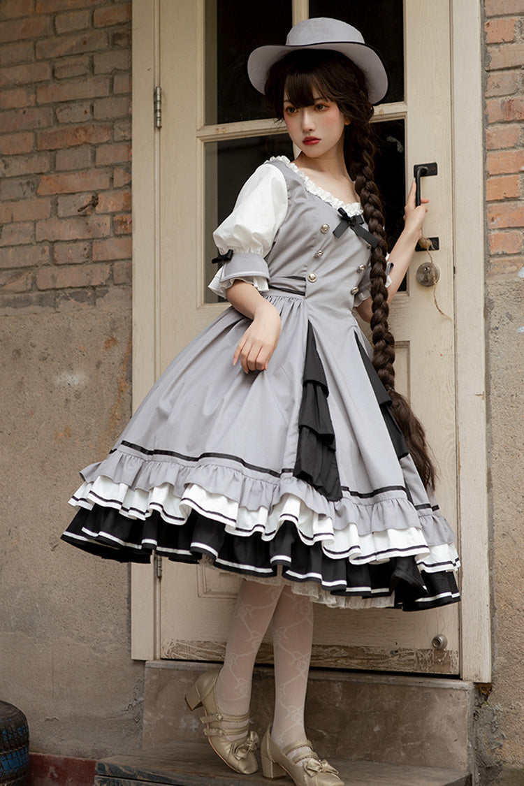 Gothic Lolita Dress - Steel Rose, Gray, Sweet Style, Bow Detail, Ruffled - additional product view 2