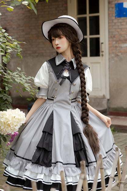 Gothic Lolita Dress - Steel Rose, Gray, Sweet Style, Bow Detail, Ruffled - additional product view 3