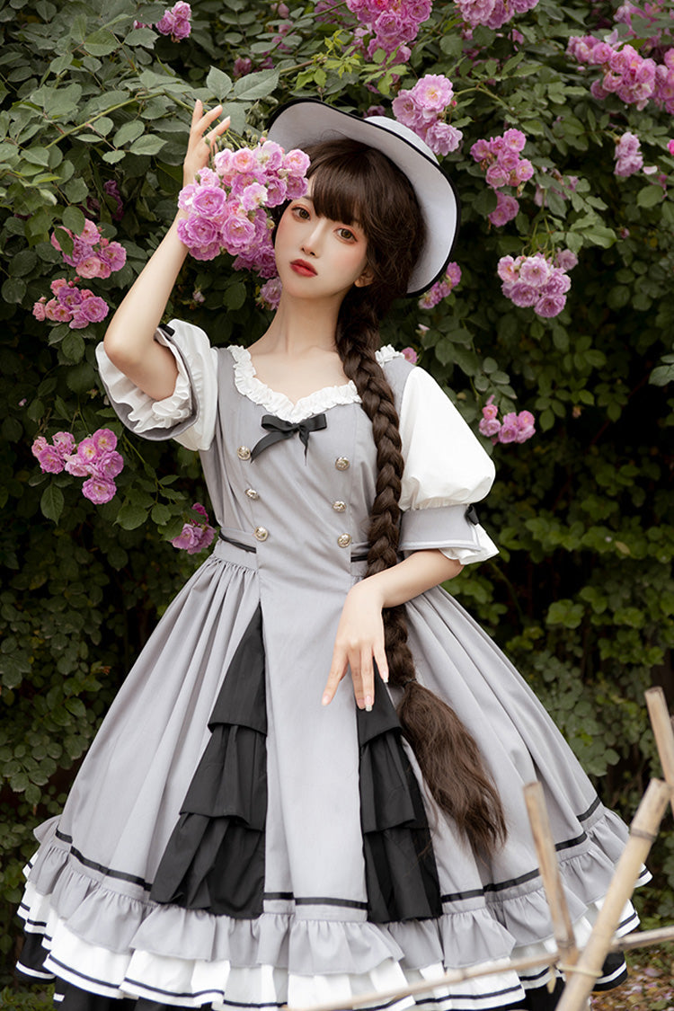 Gothic Lolita Dress - Steel Rose, Gray, Sweet Style, Bow Detail, Ruffled - additional product view 4