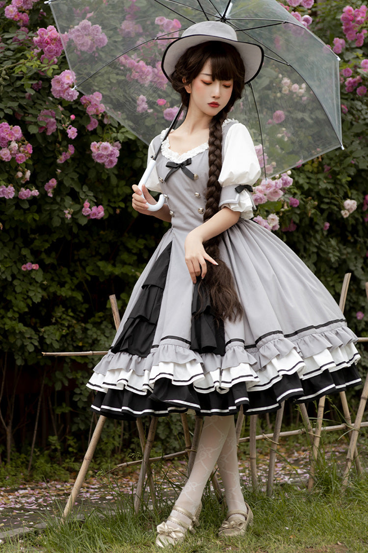 Gothic Lolita Dress - Steel Rose, Gray, Sweet Style, Bow Detail, Ruffled - additional product view 5