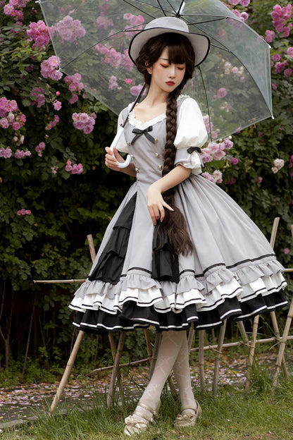 Gothic Lolita Dress - Steel Rose, Gray, Sweet Style, Bow Detail, Ruffled - additional product view 5