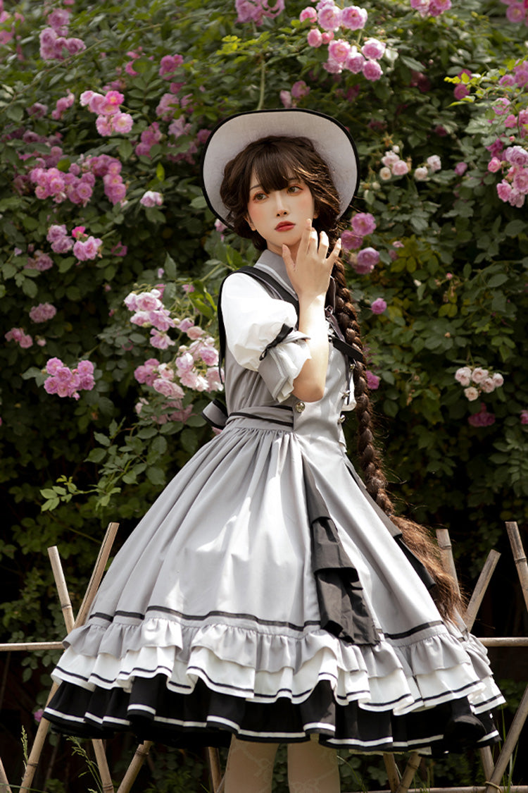 Gothic Lolita Dress - Steel Rose, Gray, Sweet Style, Bow Detail, Ruffled - additional product view 6