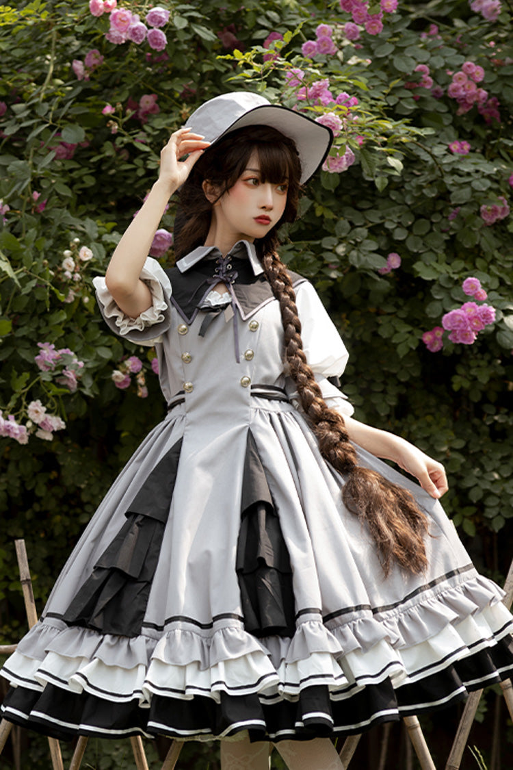 Gothic Lolita Dress - Steel Rose, Gray, Sweet Style, Bow Detail, Ruffled - additional product view 7