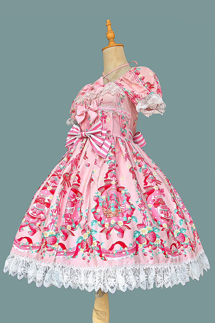 Gothic Lolita Dress - Strawberry Chef, 4 Colors, Bow Detail, Lace Trim, Printed - additional product view 2