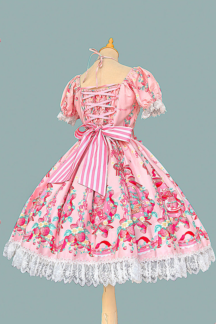 Gothic Lolita Dress - Strawberry Chef, 4 Colors, Bow Detail, Lace Trim, Printed - additional product view 3