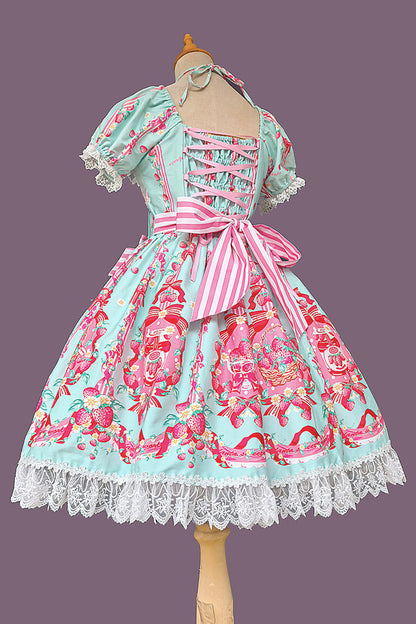Gothic Lolita Dress - Strawberry Chef, 4 Colors, Bow Detail, Lace Trim, Printed - additional product view 6