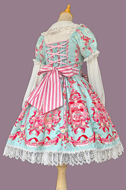 Gothic Lolita Dress - Strawberry Chef, 4 Colors, Bow Detail, Lace Trim, Printed - additional product view 7