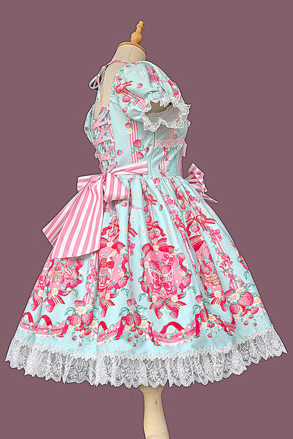 Gothic Lolita Dress - Strawberry Chef, 4 Colors, Bow Detail, Lace Trim, Printed - additional product view 8