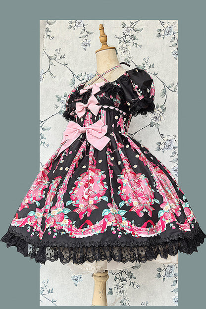 Gothic Lolita Dress - Strawberry Chef, 4 Colors, Bow Detail, Lace Trim, Printed - additional product view 10
