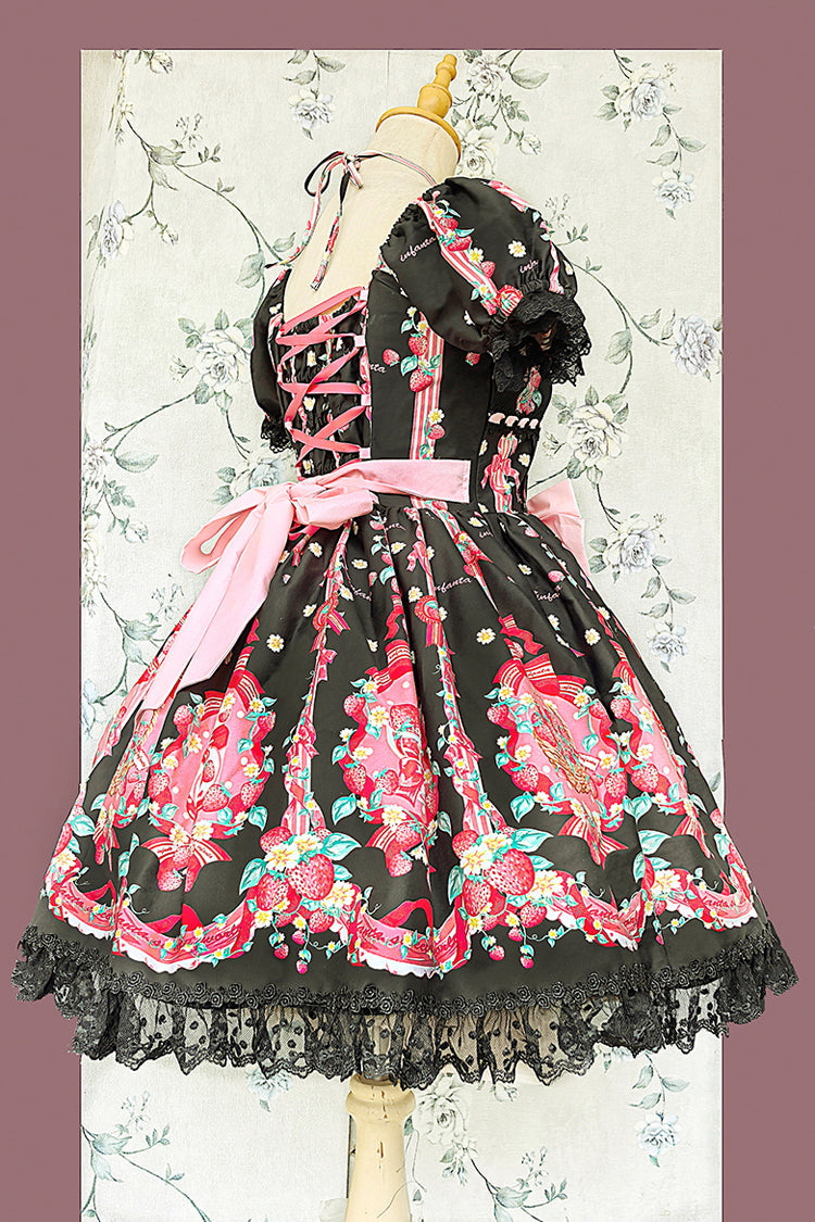 Gothic Lolita Dress - Strawberry Chef, 4 Colors, Bow Detail, Lace Trim, Printed - additional product view 12
