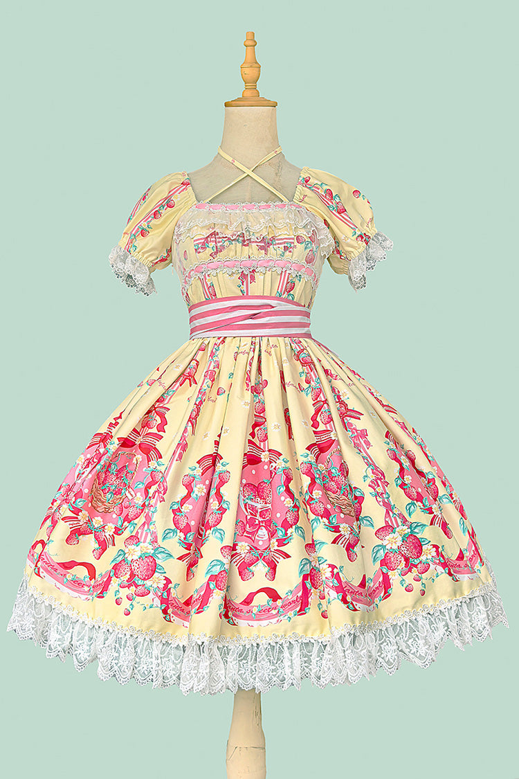 Gothic Lolita Dress - Strawberry Chef, 4 Colors, Bow Detail, Lace Trim, Printed - additional product view 14