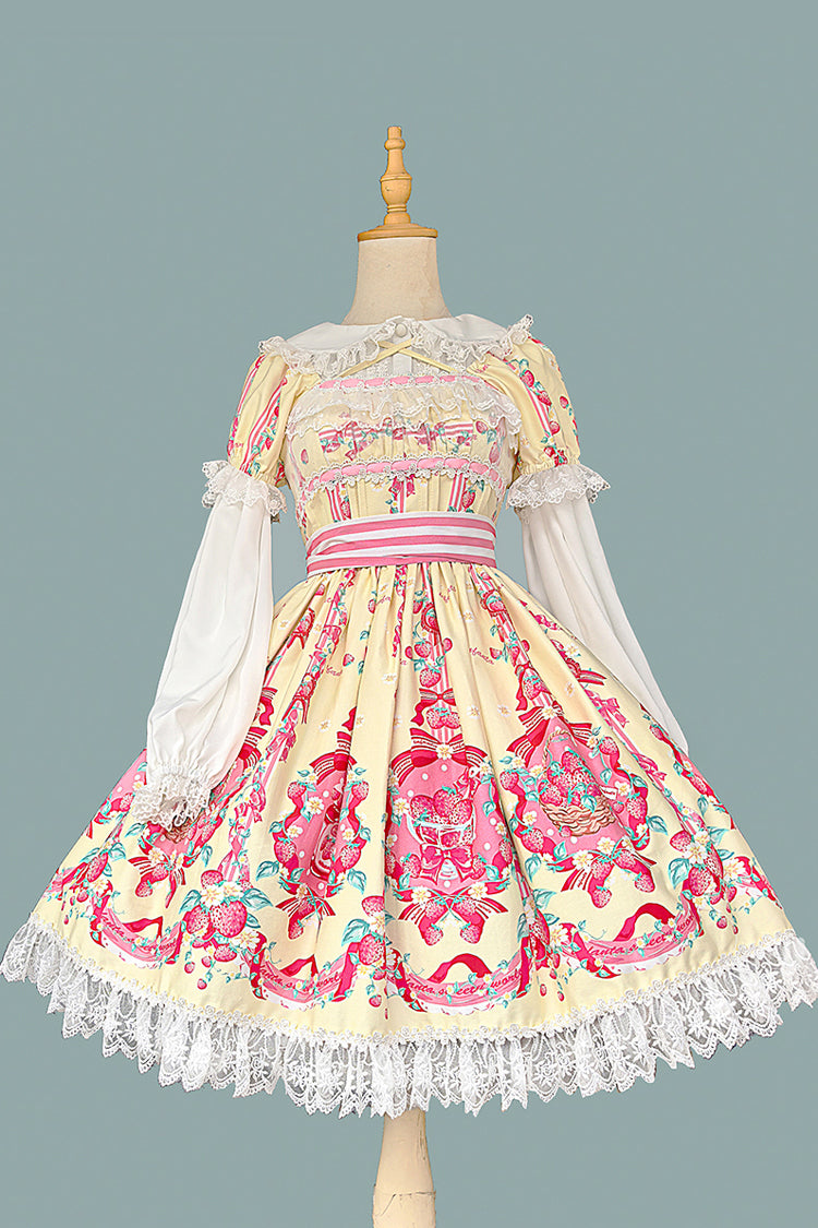 Gothic Lolita Dress - Strawberry Chef, 4 Colors, Bow Detail, Lace Trim, Printed - additional product view 16