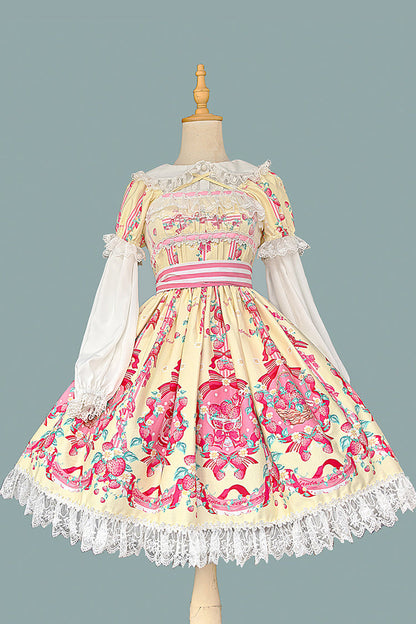 Gothic Lolita Dress - Strawberry Chef, 4 Colors, Bow Detail, Lace Trim, Printed - additional product view 16