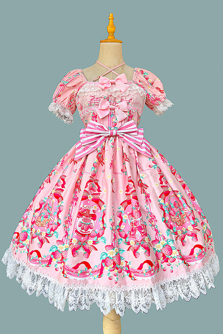Gothic Lolita Dress - Strawberry Chef, 4 Colors, Bow Detail, Lace Trim, Printed - main product image