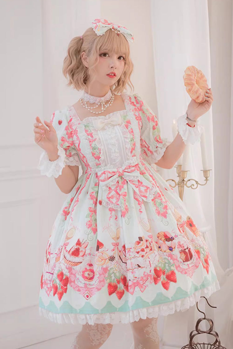 Gothic Lolita Dress - Strawberry Feast, 4 Colors, Bow Detail, Ruffled, Printed - additional product view 4