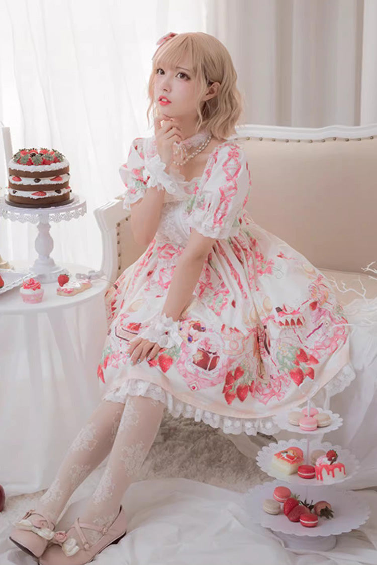 Gothic Lolita Dress - Strawberry Feast, 4 Colors, Bow Detail, Ruffled, Printed - additional product view 6
