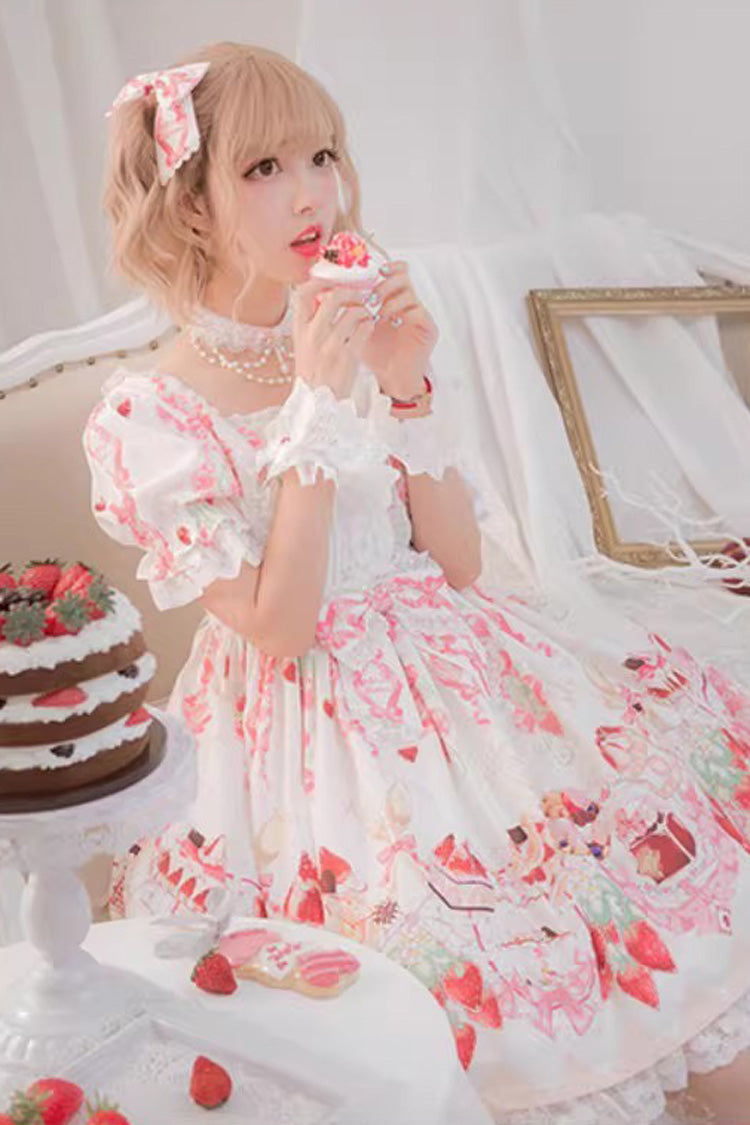 Gothic Lolita Dress - Strawberry Feast, 4 Colors, Bow Detail, Ruffled, Printed - additional product view 7