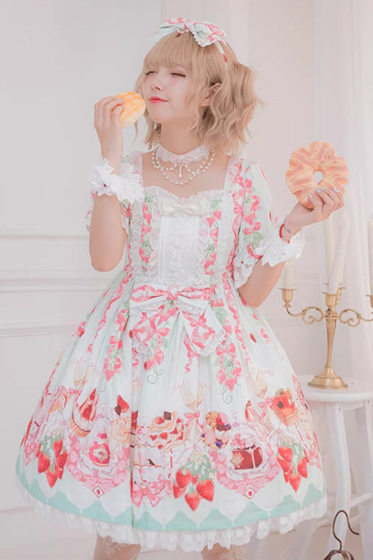 Gothic Lolita Dress - Strawberry Feast, 4 Colors, Bow Detail, Ruffled, Printed - main product image
