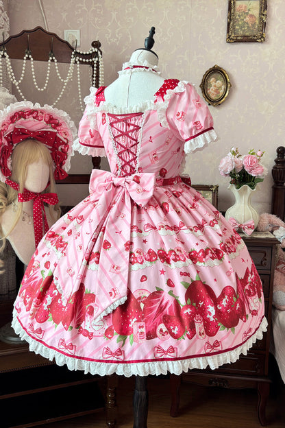 Gothic Lolita Dress - Strawberry Gift Box, Pink, Ruffled, Printed, Sweet Style - additional product view 7