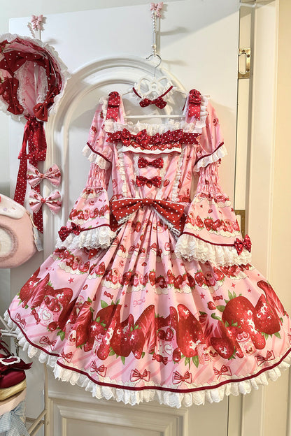 Gothic Lolita Dress - Strawberry Gift Box, Pink, Ruffled, Printed, Sweet Style - additional product view 8