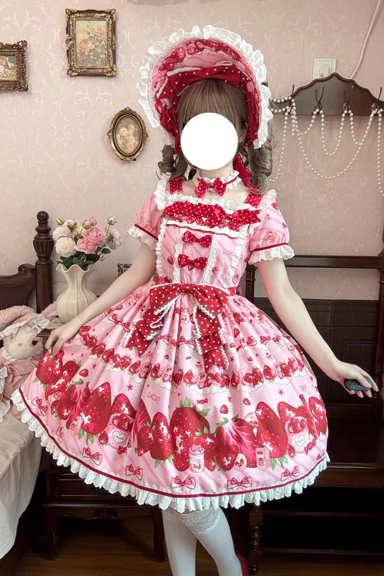 Gothic Lolita Dress - Strawberry Gift Box, Pink, Ruffled, Printed, Sweet Style - main product image