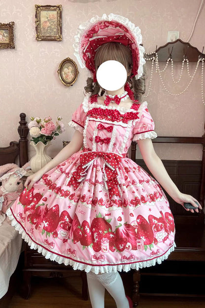 Gothic Lolita Dress - Strawberry Gift Box, Pink, Ruffled, Printed, Sweet Style - main product image