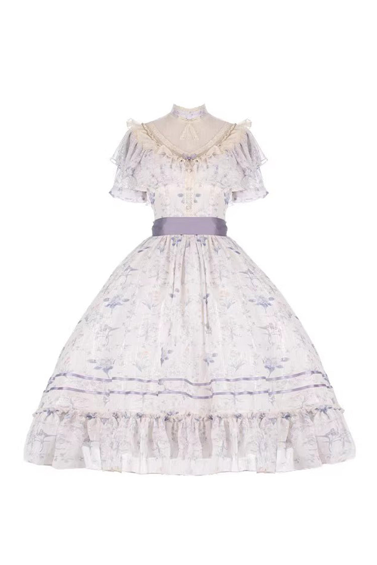 Gothic Lolita Dress - Summer Flower Wall, Purple, Bow Detail, Lace Trim, Ruffled - additional product view 2