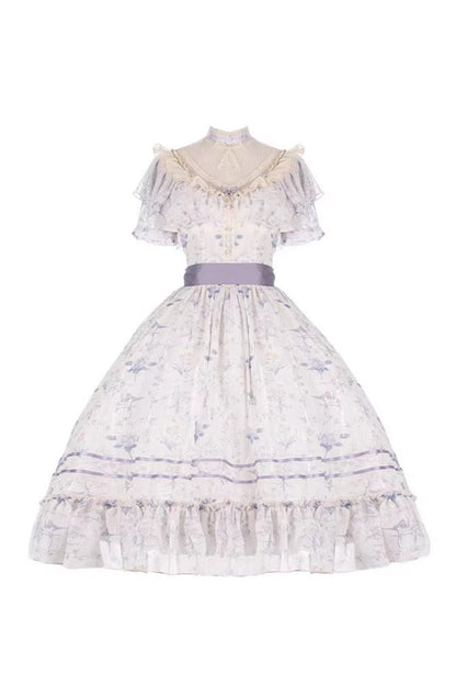 Gothic Lolita Dress - Summer Flower Wall, Purple, Bow Detail, Lace Trim, Ruffled - additional product view 2